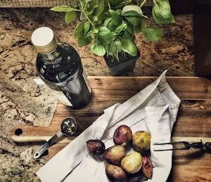 High angle view of breakfast on table