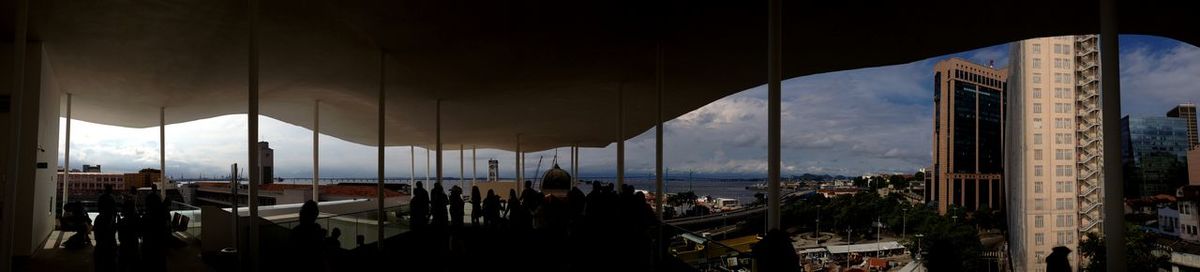 Panoramic view of city buildings against sky