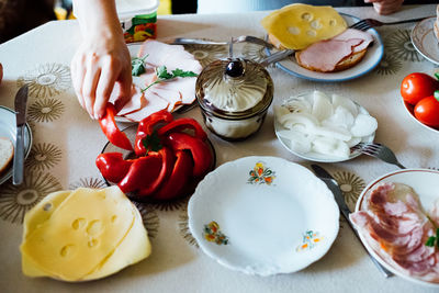 High angle view of food on table