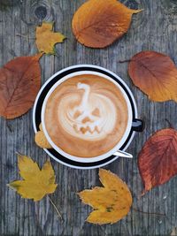 Directly above shot of coffee cup on table