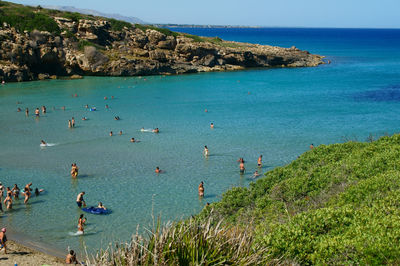 High angle view of people on beach