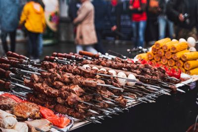 Meat for sale at market stall