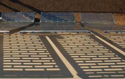 High angle view of empty seats on roof
