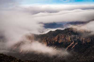 Scenic view of volcanic mountain against sky