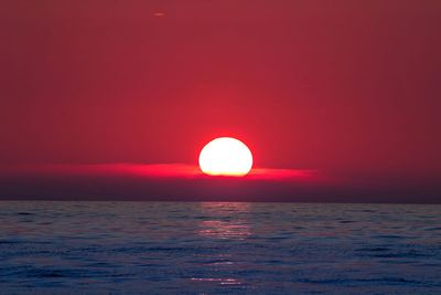 Scenic view of sea against orange sky