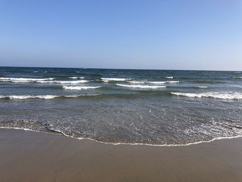 Scenic view of sea against clear sky