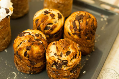 High angle view of chocolate cake in plate