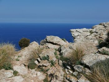 Scenic view of sea against blue sky