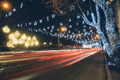 Light trails on street at night