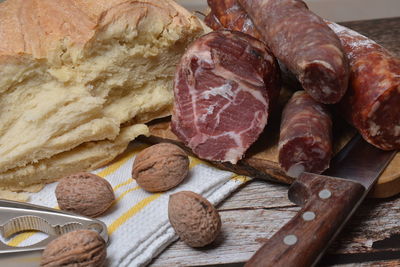 Close-up of meat on cutting board