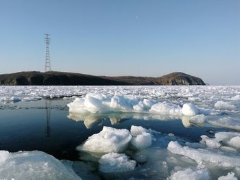 Frozen sea of japan against sky during winter