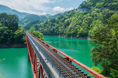 High angle view of bridge over river against sky