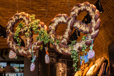 Low angle view of lanterns hanging on display at store