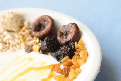 Close-up of breakfast served on table