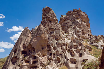 Old town of uchisar in turkey houses and the fortress in the summer in sunny weather