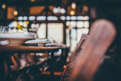 Plates on restaurant table