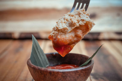 Close-up of ice cream on table