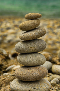 Close-up of stack of pebbles