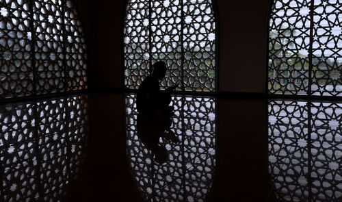 Silhouette of person against window