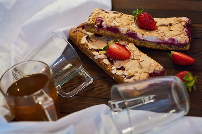 High angle view of breakfast on table