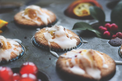 High angle view of dessert in plate on table