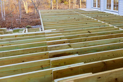 High angle view of wooden wall