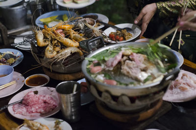 Close-up of food served on table