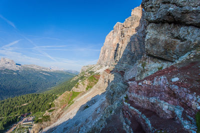 Scenic view of mountains against blue sky