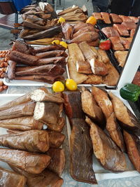 High angle view of fish for sale in market