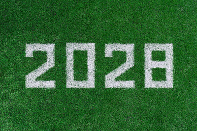 Close-up of text on grass