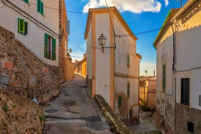 Narrow alley amidst buildings in town