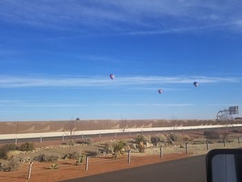 View of hot air balloon against blue sky