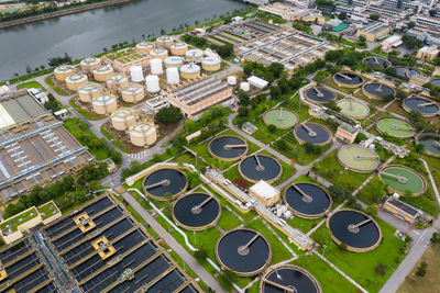 High angle view of buildings in city