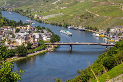 View at the valley of the river moselle and the city of bernkastel-kues from landshut castle