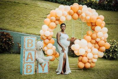 High angle view maternity photoshoot