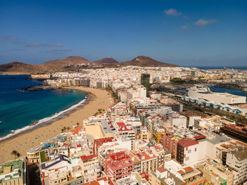 High angle view of buildings in city
