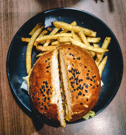 High angle view of food in plate on table