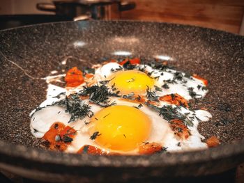 High angle view of breakfast on table