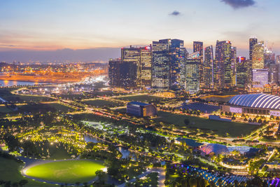 Panorama of aerial viewskyscraper buildings by drone on february 3, 2020 in singapore.