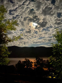 Scenic view of silhouette mountains against sky at sunset