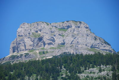 Scenic view of mountains against clear blue sky