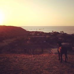 Scenic view of sea against sky at sunset