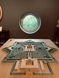 High angle view of chairs on table at home