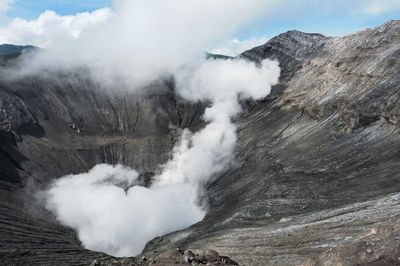 Smoke emitting from volcanic mountain