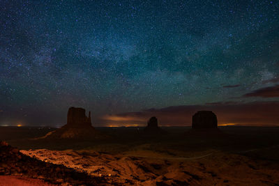 Milky way over the mittens in monument valley navajo tribal park