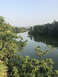 Scenic view of lake against clear sky