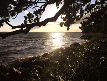 Scenic view of sea against sky at sunset