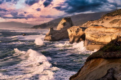 Scenic view of sea against sky during sunset