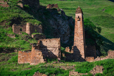 Old ancient historical towers of the chechens in the caucasus mountains