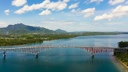 San juanico bridge. the longest bridge in the philippines. road bridge between the islands, top view